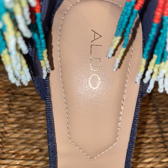 ALDO Back Zip Franssie Beaded Denim Fringe- 4.5” Stiletto Heels-Women’s size 7 - Picture 9 of 12